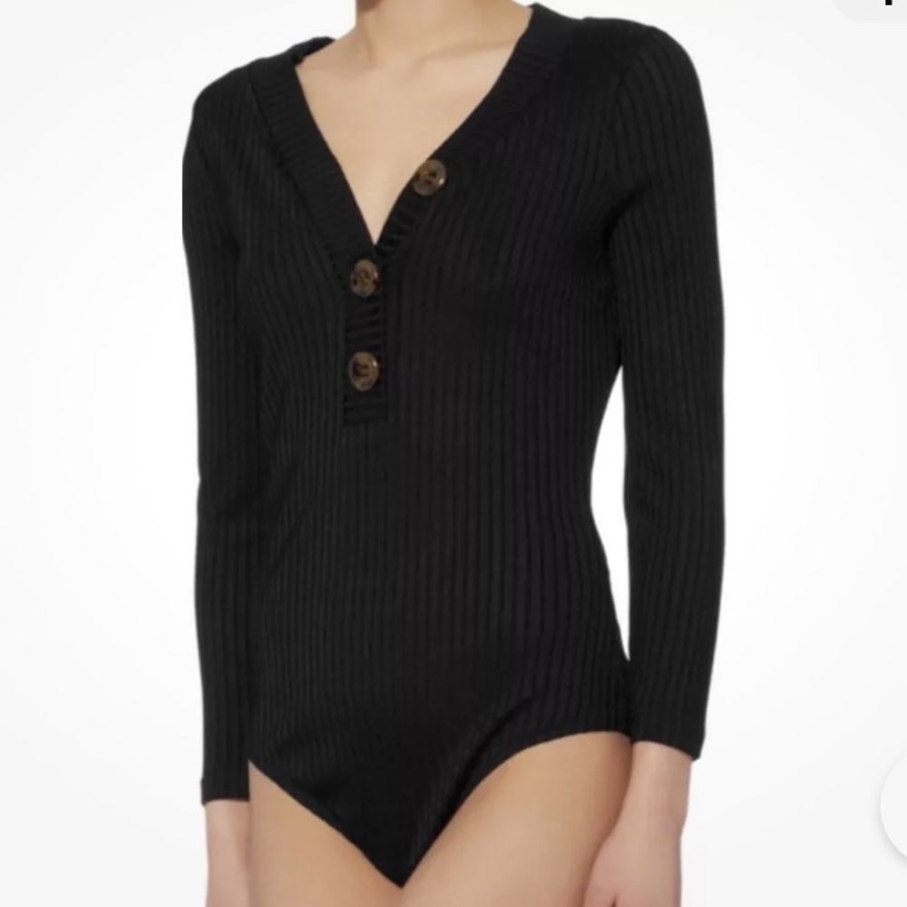 Frame Ribbed Button Up Bodysuit XS